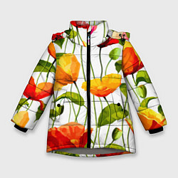 Куртка зимняя для девочки Волнообразный узор из цветков мака Лето, цвет: 3D-светло-серый