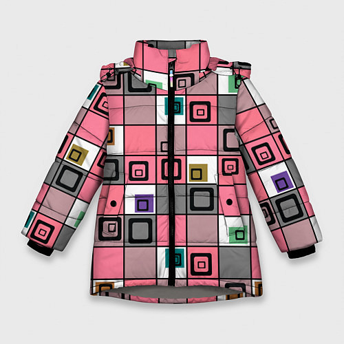 Зимняя куртка для девочки Розовый геометрический узор Geometric shapes / 3D-Светло-серый – фото 1