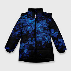 Куртка зимняя для девочки BLUE FLOWERS Синие цветы, цвет: 3D-черный