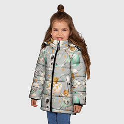 Куртка зимняя для девочки Львенок на ракете на сером, цвет: 3D-черный — фото 2