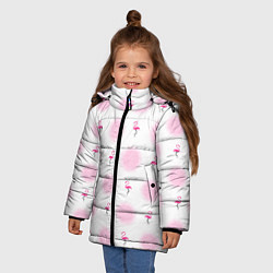 Куртка зимняя для девочки Фламинго и круги на белом фоне, цвет: 3D-светло-серый — фото 2