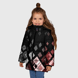 Куртка зимняя для девочки Geometric pattern черно-коричневый узор Ромбы, цвет: 3D-черный — фото 2