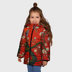 Куртка зимняя для девочки Птица на ветвях сакуры, цвет: 3D-светло-серый — фото 2
