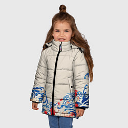 Куртка зимняя для девочки Японский орнамент волн, цвет: 3D-светло-серый — фото 2