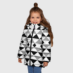 Куртка зимняя для девочки Черно-белый геометрический узор треугольники, цвет: 3D-светло-серый — фото 2