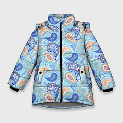 Куртка зимняя для девочки Турецкий огурец Turkish cucumber blue pattern, цвет: 3D-светло-серый