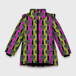Куртка зимняя для девочки Striped multicolored pattern Сердце, цвет: 3D-черный