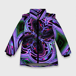 Куртка зимняя для девочки Неоновые узоры и фигуры - Фиолетовый, цвет: 3D-светло-серый
