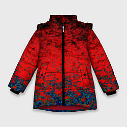 Куртка зимняя для девочки Абстрактный узор мраморный красно-синий, цвет: 3D-красный