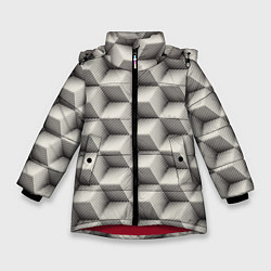 Куртка зимняя для девочки 3D Куб Оптическая иллюзия 3D Cube, цвет: 3D-красный