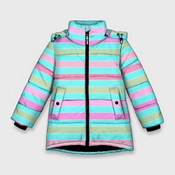 Зимняя куртка для девочки Pink turquoise stripes horizontal Полосатый узор