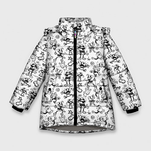 Зимняя куртка для девочки Паттерн Cuphead the delicious last course / 3D-Светло-серый – фото 1