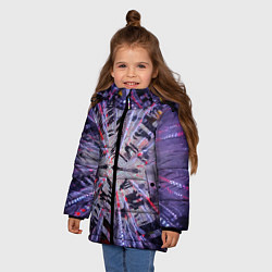 Куртка зимняя для девочки Неоновый абстрактный коридор - Фиолетовый, цвет: 3D-светло-серый — фото 2