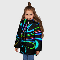 Куртка зимняя для девочки Неоновый многоцветный узор - Светло-синий, цвет: 3D-светло-серый — фото 2