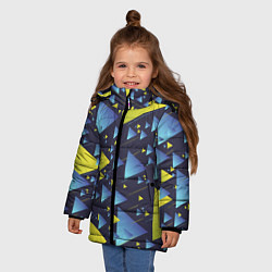 Куртка зимняя для девочки Абстракция Из Жёлтых и Синих Треугольников На Тёмн, цвет: 3D-светло-серый — фото 2