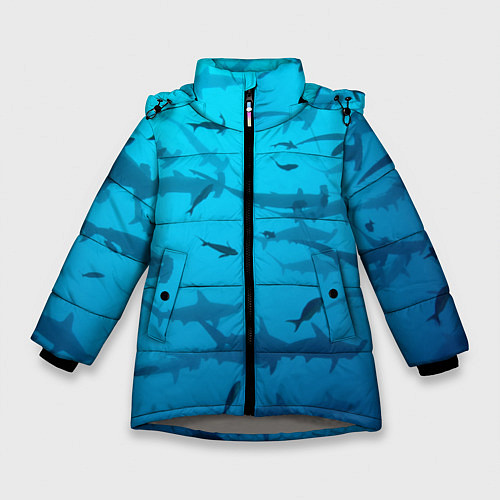 Зимняя куртка для девочки Акулы - океан / 3D-Светло-серый – фото 1