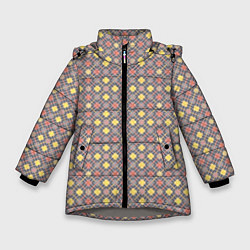 Куртка зимняя для девочки Желтые, оранжевый квадраты на сером, цвет: 3D-светло-серый