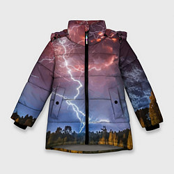 Зимняя куртка для девочки Грозовые разряды молний над лесом