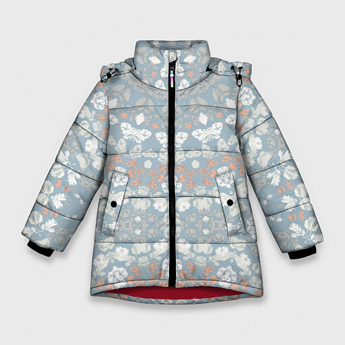 Зимняя куртка для девочки Коралловый и серо-голубой, мандала / 3D-Красный – фото 1