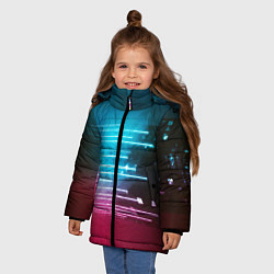 Куртка зимняя для девочки Неоновые лучи из парящего здания - Голубой, цвет: 3D-черный — фото 2