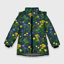 Куртка зимняя для девочки Одуванчики и другие полевые цветы - ботанический п, цвет: 3D-светло-серый
