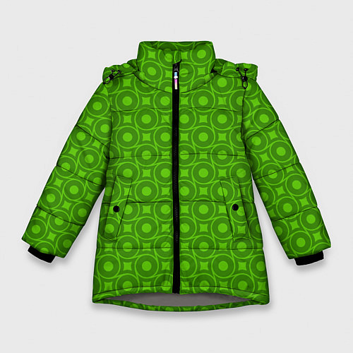 Зимняя куртка для девочки Зеленые круги и ромбы / 3D-Светло-серый – фото 1