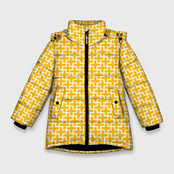 Куртка зимняя для девочки Белые крестики на желтом фоне, цвет: 3D-черный