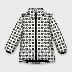 Куртка зимняя для девочки Черные и серые сердечки, цвет: 3D-черный