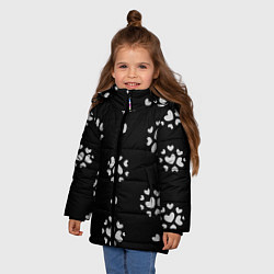 Куртка зимняя для девочки Серые сердца на черном фоне, цвет: 3D-светло-серый — фото 2