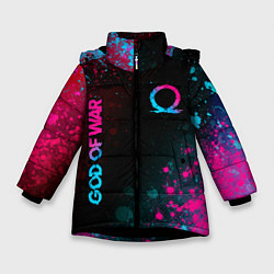 Куртка зимняя для девочки God of War - neon gradient, цвет: 3D-черный