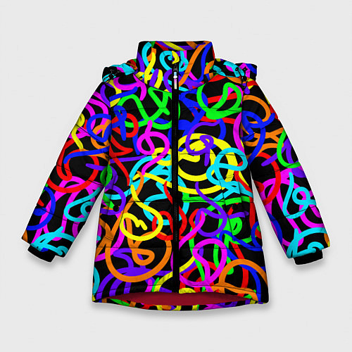 Зимняя куртка для девочки Неоновый беспорядок / 3D-Красный – фото 1