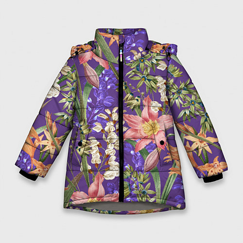 Зимняя куртка для девочки Яркий Цветочный Сад / 3D-Светло-серый – фото 1