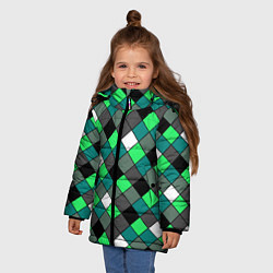 Куртка зимняя для девочки Геометрический узор в зеленых и черный тонах, цвет: 3D-светло-серый — фото 2