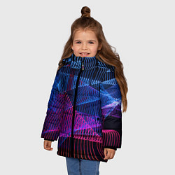 Куртка зимняя для девочки Неоновые электронные волнообразные линии, цвет: 3D-светло-серый — фото 2