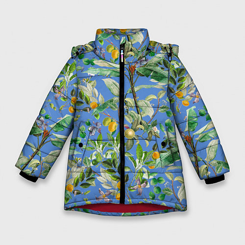 Зимняя куртка для девочки Летний Фруктовый Сад С Цветами / 3D-Красный – фото 1