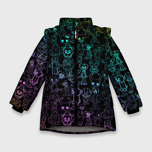 Зимняя куртка для девочки Персонажи из разных игр неон / 3D-Светло-серый – фото 1