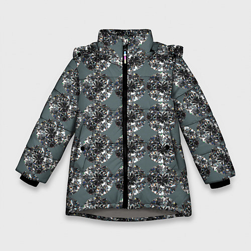 Зимняя куртка для девочки Бриллианты - текстура / 3D-Светло-серый – фото 1