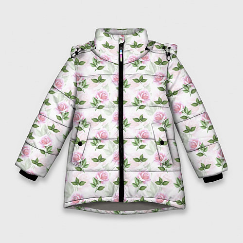 Зимняя куртка для девочки Садовые розы, паттерн / 3D-Светло-серый – фото 1