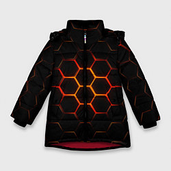 Куртка зимняя для девочки Раскалённые соты - текстура, цвет: 3D-красный