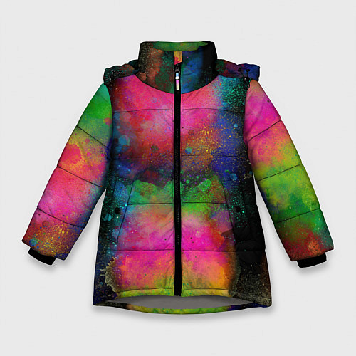 Зимняя куртка для девочки Разноцветные брызги кляксы / 3D-Светло-серый – фото 1