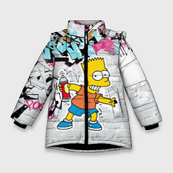 Зимняя куртка для девочки Барт Симпсон на фоне стены с граффити