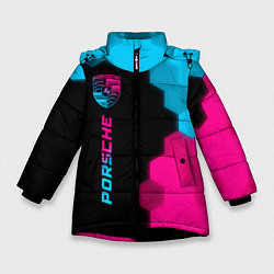 Куртка зимняя для девочки Porsche - neon gradient: по-вертикали, цвет: 3D-черный