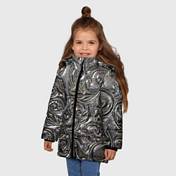 Куртка зимняя для девочки Растительный орнамент - чеканка по серебру, цвет: 3D-черный — фото 2