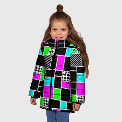 Куртка зимняя для девочки Неоновый геометрический узор на черном, цвет: 3D-светло-серый — фото 2