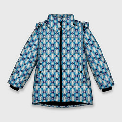 Куртка зимняя для девочки Сине-белый геометрический икат узор, цвет: 3D-черный
