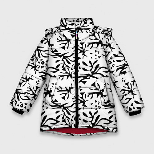 Зимняя куртка для девочки Черно белый абстрактный модный узор / 3D-Красный – фото 1