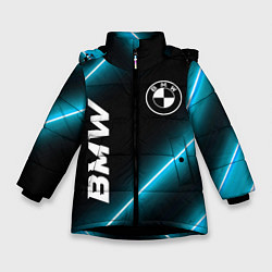 Куртка зимняя для девочки BMW неоновые лампы, цвет: 3D-черный