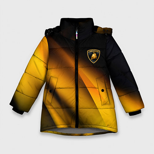 Зимняя куртка для девочки Ламборгини - желтая абстракция / 3D-Светло-серый – фото 1