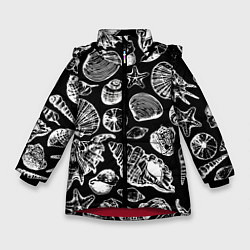 Куртка зимняя для девочки Паттерн из морских ракушек, цвет: 3D-красный