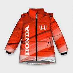 Куртка зимняя для девочки Хонда - Красно-белая абстракция, цвет: 3D-светло-серый